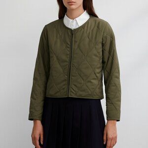 Majestic Filatures Quilted Jacket Olive Green Lightweight Modest Crop size L